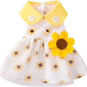 Dog Dress Soft Breathable Puppy Dresses Elegant Princess Lace Floral Pet Dress with Sunflower for Small Dog