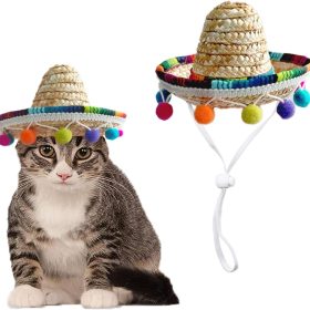 Cat Sombrero Cat Hats Pet Straw Cap Hat for Cats Mini Sombrero for Cat Puppy Small Dog Party/Birthday/Photo (Multicolour)