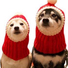 Christmas Dog Hat Crocheted Snood Funny Pet Cap with Pompon Red Green Warm Winter Dog Hat Knit Snood Headwear for Pets & Women & Men (Red, XS)