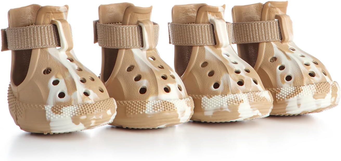 Dog Shoes for Hot Summer Pavement, Dog Shoes for Small Dogs, Waterproof Dog Boots & Paw Protectors, Non-Slip Dog Rain Booties, Easy Clean Sandals for Beach Brown Size 1