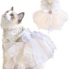 Fancy Dog Dresses with Leash Ring, Embroidered Dog Wedding Dress, Bow Puppy Clothes for Small pet Girl Multi-Layer Lace Tutu Cat Outfit for Kitten Chihuahua Yorkie, Small