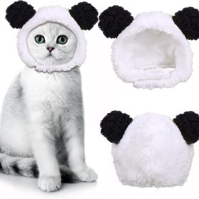 Cute Cat Costume - Warm Bear Hat for Small Pets (Black & White)