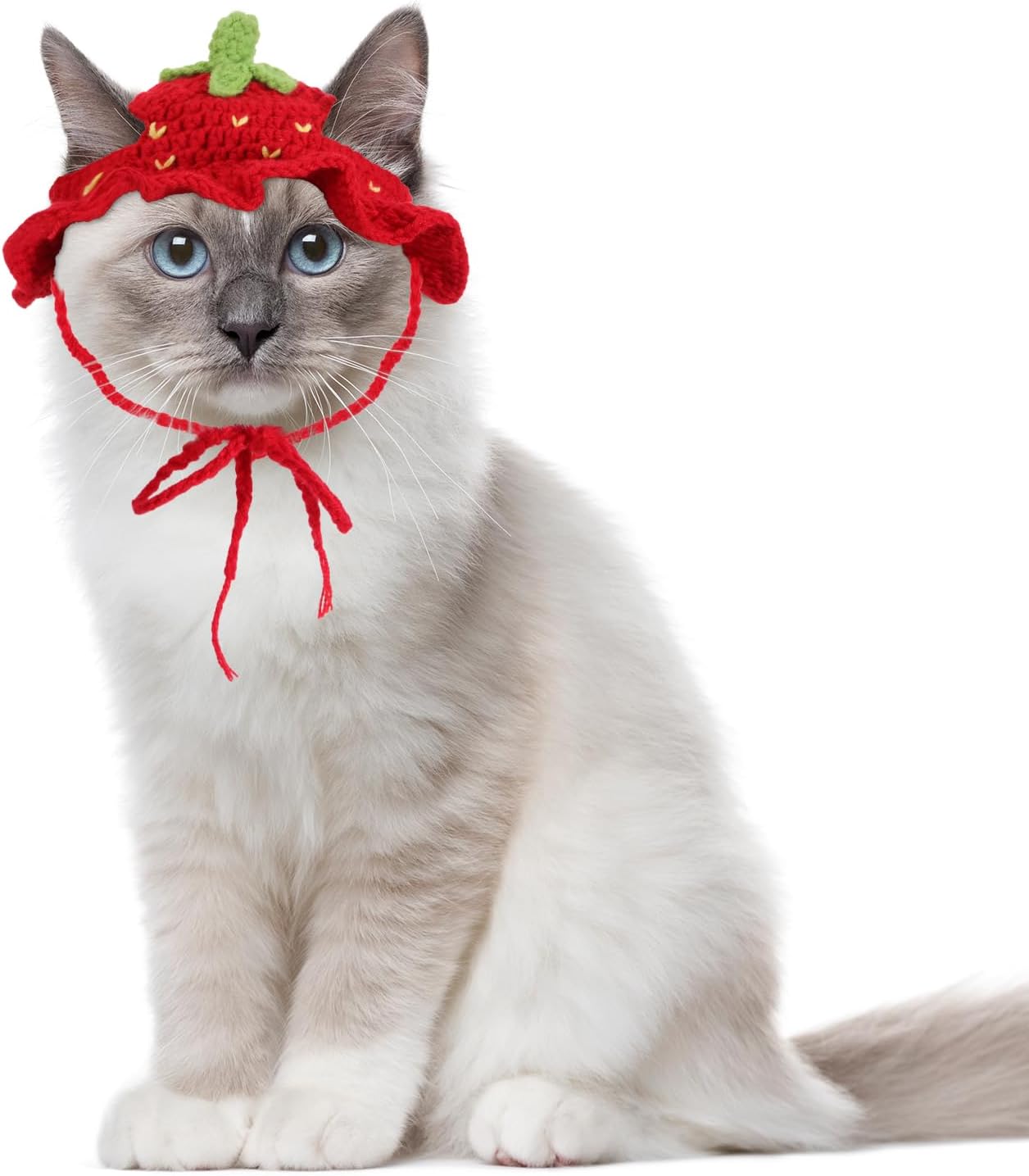Strawberry Cat Hat, Handmade Knit Cute Soft Dog Cat Hat Halloween Christmas Party Costume Head Wear Accessories for Cats Birthday Puppy Hats for Kitten Small Pets (Red, M)
