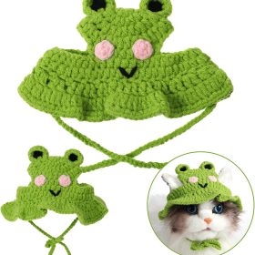 Charming Cat Hat Small Cartoon Themed Knit Cute Cats Bonnet Soft Festive Cats Costumes Halloween Christmas Holiday Party Clothes Head Wear Accessories for Puppy Cat Kitten Dogs Pets Animals (Green)