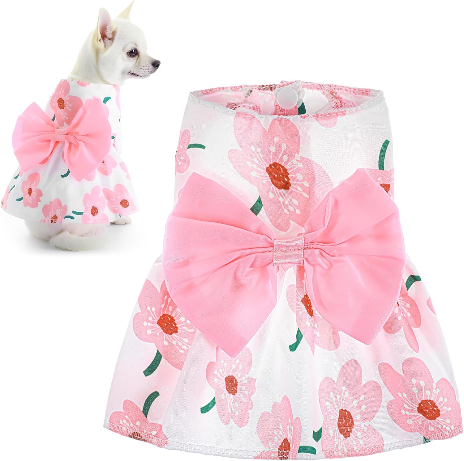Dog Pet Clothes Dog Dresses, Cute Floral Puppy Dresses Pet Cat Princess Bowknot Clothes Cute Puppy Summer Outfits for Medium and Small Dogs Cat Girls(Medium)