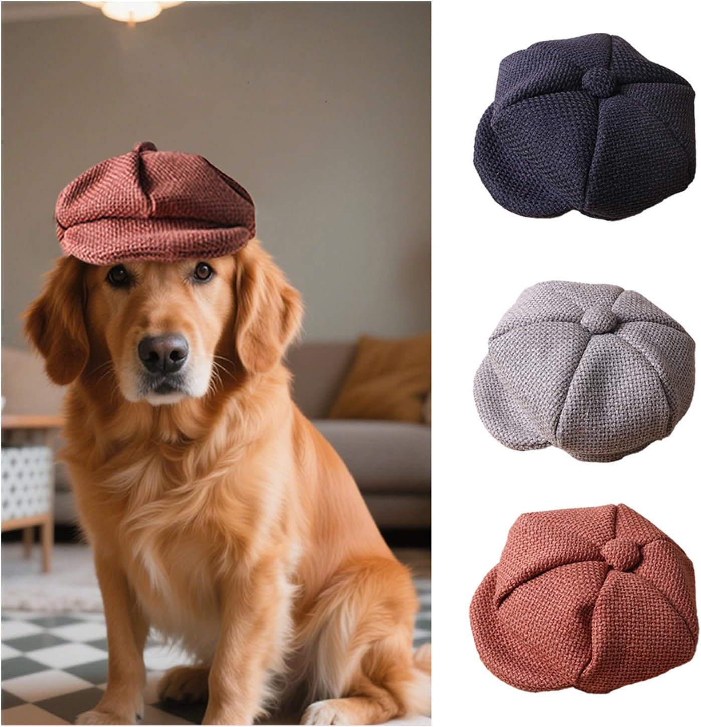3 Pcs Dog Berets Fashion Pet Hat French Artist Cat Cap Baseball Cap for Party Birthday Wedding Photo (L, Retro)