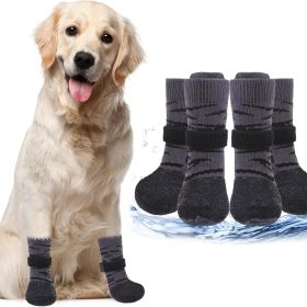 Anti Slip Dogs Shoes for Hot/Cold Pavement, Senior Booties, Rubber Boots & Paw Protectors for Small Medium Large Size Dogs to Prevent Licking, Grippy Socks for Hardwood Floors, Tiger XL