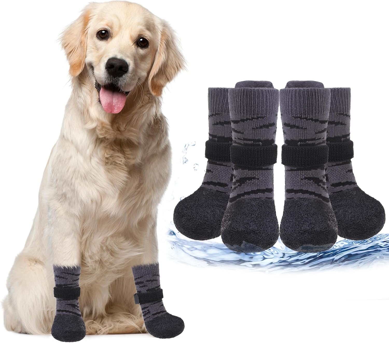 Anti Slip Dogs Shoes for Hot/Cold Pavement, Senior Booties, Rubber Boots & Paw Protectors for Small Medium Large Size Dogs to Prevent Licking, Grippy Socks for Hardwood Floors, Tiger XL