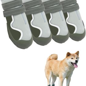 Dog Shoes Small Medium Large Size Dogs, Puppy Booties Paw Protector for Hot Pavement, Non-Slip Waterproof Rubber Reflective Strapped Boots (Green, Size 8#: (3.5 * 3.0) (L*W) for 74-88lbs)