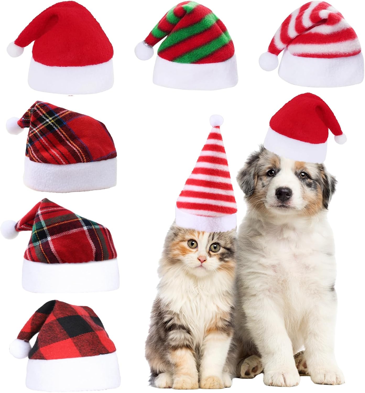 6 Pcs Different Christmas Patterns Dog Cat Pet Santa Hat - Christmas Hats Costumes Santa Hat Xmas Photo Props for Puppy Kitten Small Cats Dogs-Soft Breathable and Comfortable Festival Hat