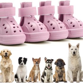 Dog Shoes for Hot Pavement,Non-Slip Waterproof Breathable Easy to Clean Put On and Take Off Dog Boots,Paw Protector for Hot Summer Roads Winter Snow (Pink, Size 8:(3.15"x2.56")(L*W))