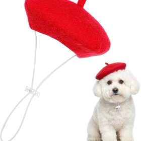 1Pcs Dog Beret for Small Dogs Cat, French Artist Dog Hats Cute Felt Cats Hat for Small Dogs Cat Halloween Christmas Hair Accessory Photo Props(Red)