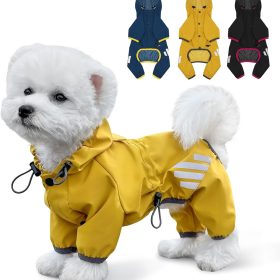 Dog Raincoat, Waterproof Dog Rain Jacket with Hood, Rain Coat with Leash Hole, Reflective Strap for Small Medium Dogs, Lightweight Puppy Clothes(Yellow,M)