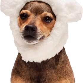 XS to SM Dog Hat, Washable & Cozy - Sherpa Flex-Fit Polar Bear Dog Hat Costume - Cream, Extra Small to Small