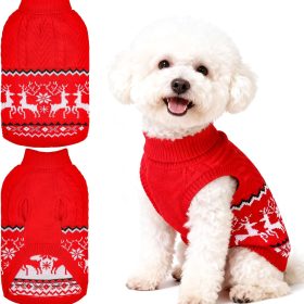 Christmas Dog Sweater for Small Dogs,Classic Reindeer Knitwear Xmas Dog Clothes Holiday Outfit,Soft Warm Winter Pet Puppy Cat Sweaters Coats with Leash Hole Indoor Outdoor Walking(Red,S)