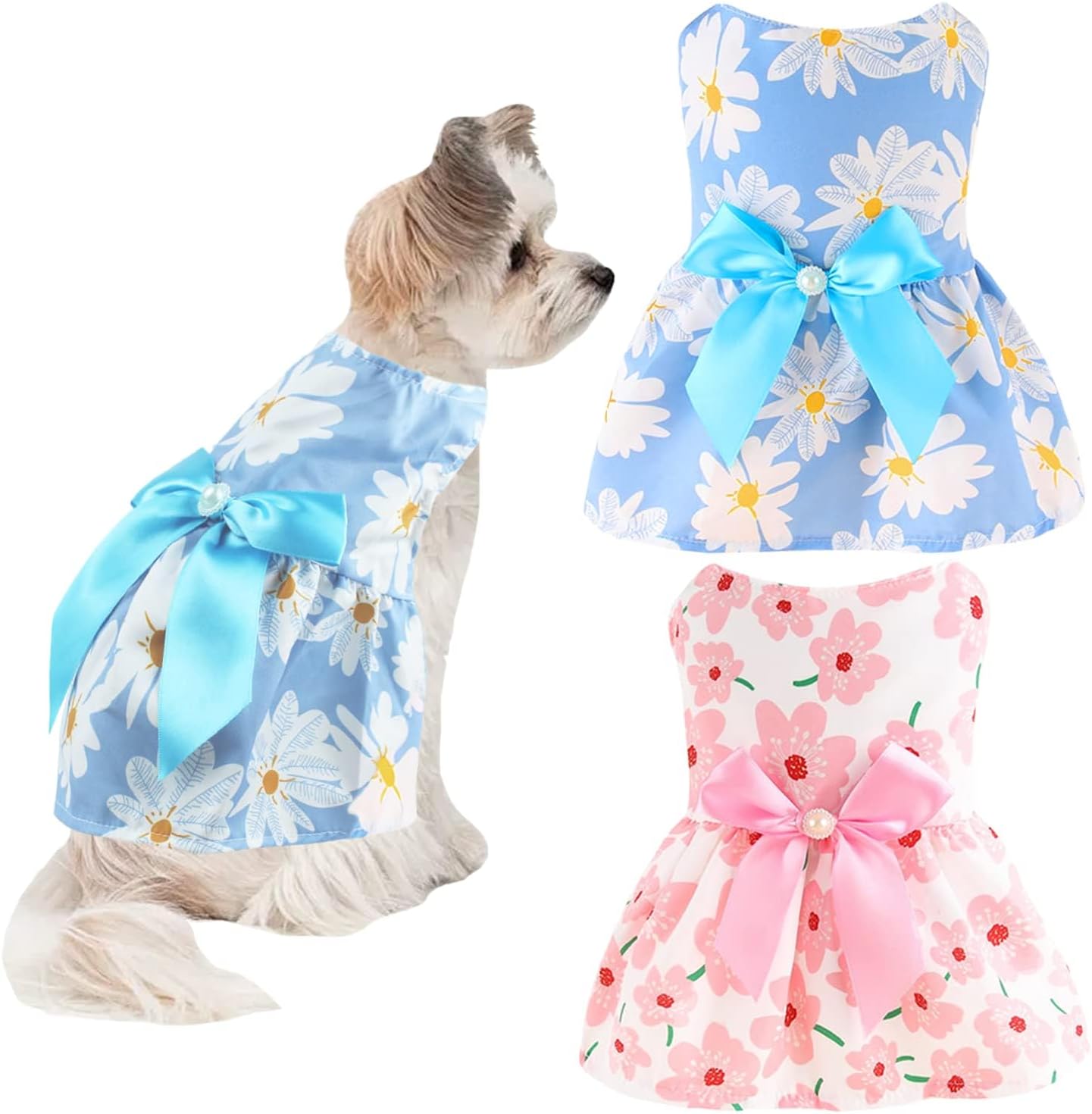 2 PCS Dog Dresses Small Dogs Clothes Girls Outfit for Pets Puppy Dresses Floral Summer Cute Female Cat Dress(Small)
