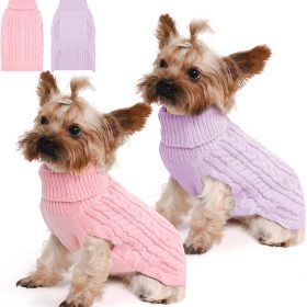 2 Pack Dog Sweaters for Small Dogs Winter Turtleneck Pullover Cable Knit Fleece Stretch Puppy Doggie Chihuahua Toy Poodle Yorkie Pomeranian Boy Girl Pet Clothes (S, Pink & Purple)