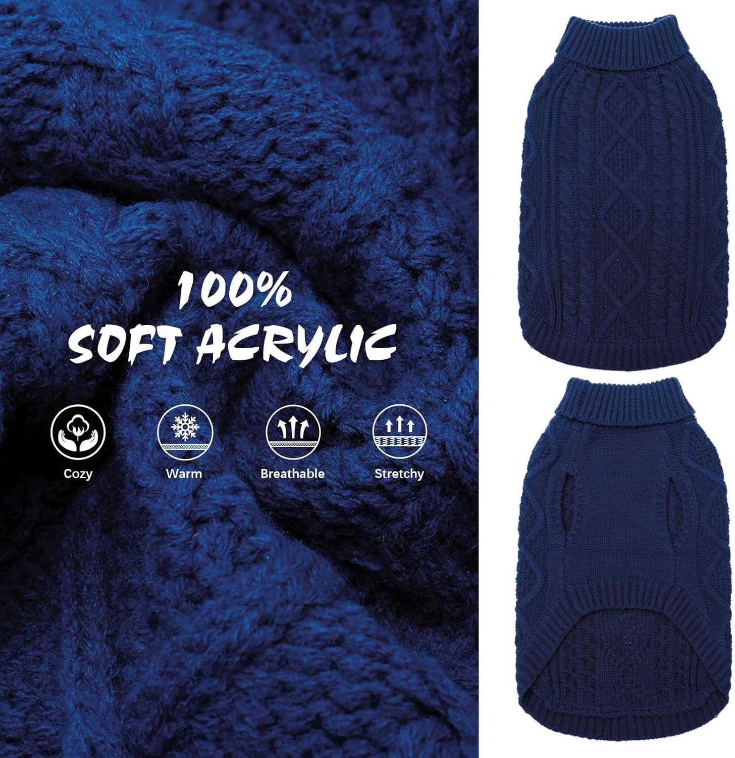 Thermal Knitted Dog Sweater for Small Medium Large Dogs,Winter Dog Cat Coat Warm Sweartershirts Outfits,Classic Cable Knit Turtleneck Pullover Dog Jumper Coat Warm Sweartershirts - Image 2