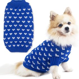 Dog Sweater Heart Puppy Sweater Warm Soft Pet Cloth Dog Outfits for Small Dogs and Cats (Blue, M)
