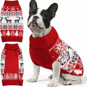 Christmas Dog Sweaters for Small Medium Large Dogs and Cats,Pet Soft Warm Holiday Outfit Girl & Boy,Pup Winter Clothes Turtleneck Double Knitting Collar for Outdoors Playing (Deer, M)