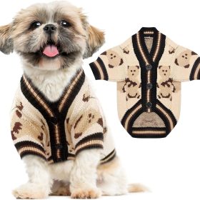 Small Dog Sweaters Cute Bear Dog Cardigans Clothes for Small Medium Dogs Boy Girl Puppy Cat Knitting Cardigan Outfits Dogs Winter Coats Warm Pet Doggy Clothes Soft Knitwear Apparel (Beige,XS)
